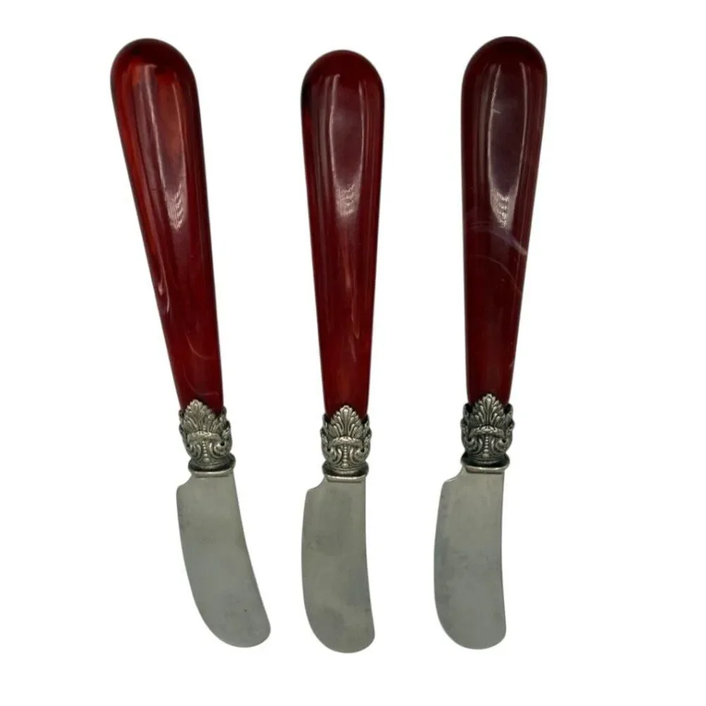 Eme Napoleon Italy Pate Spreaders Pearlized Red Acrylic Handle 18/10 Stainless